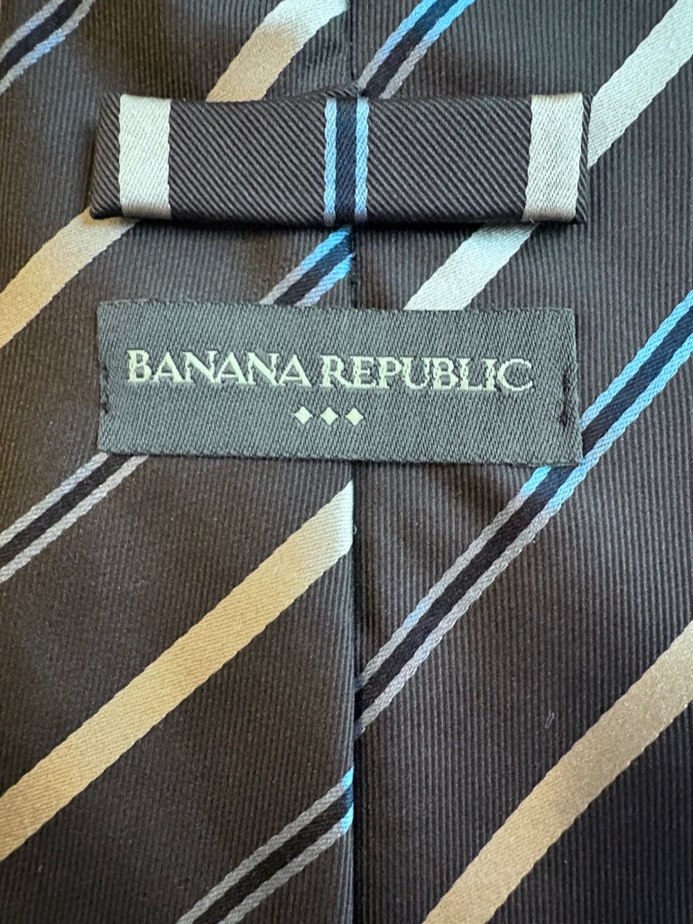 Banana Republic Men's Silk Tie Brown Tan Blue Diagonal Stripe Classic 3.75"